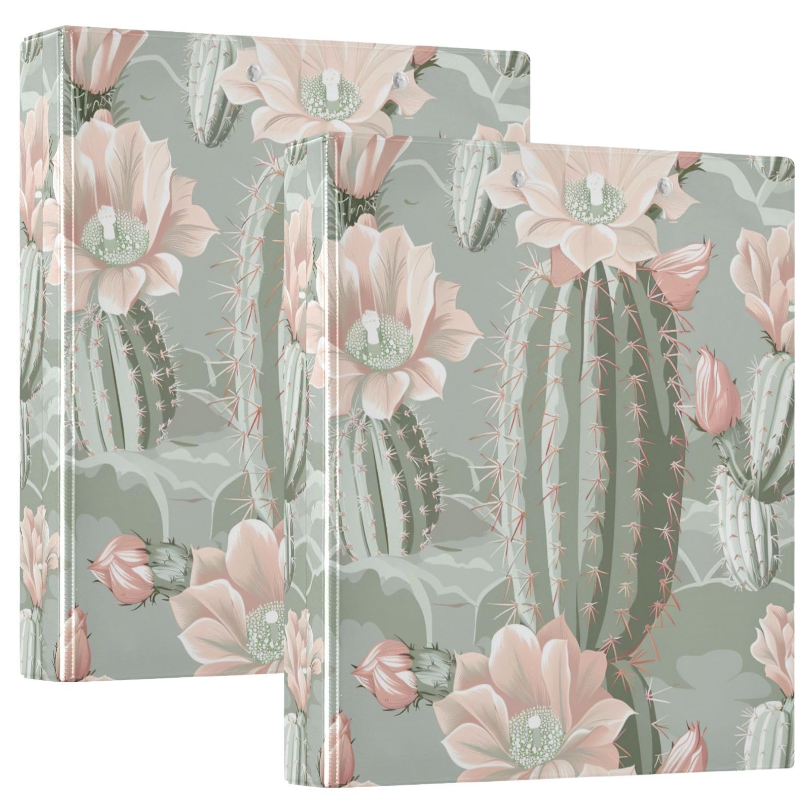 Raccoglitori a 3 anelli da 3,8 cm, con fiore di cactus, decorativi, rotondi, con clip in metallo, organizer per casa e ufficio, confezione da 2