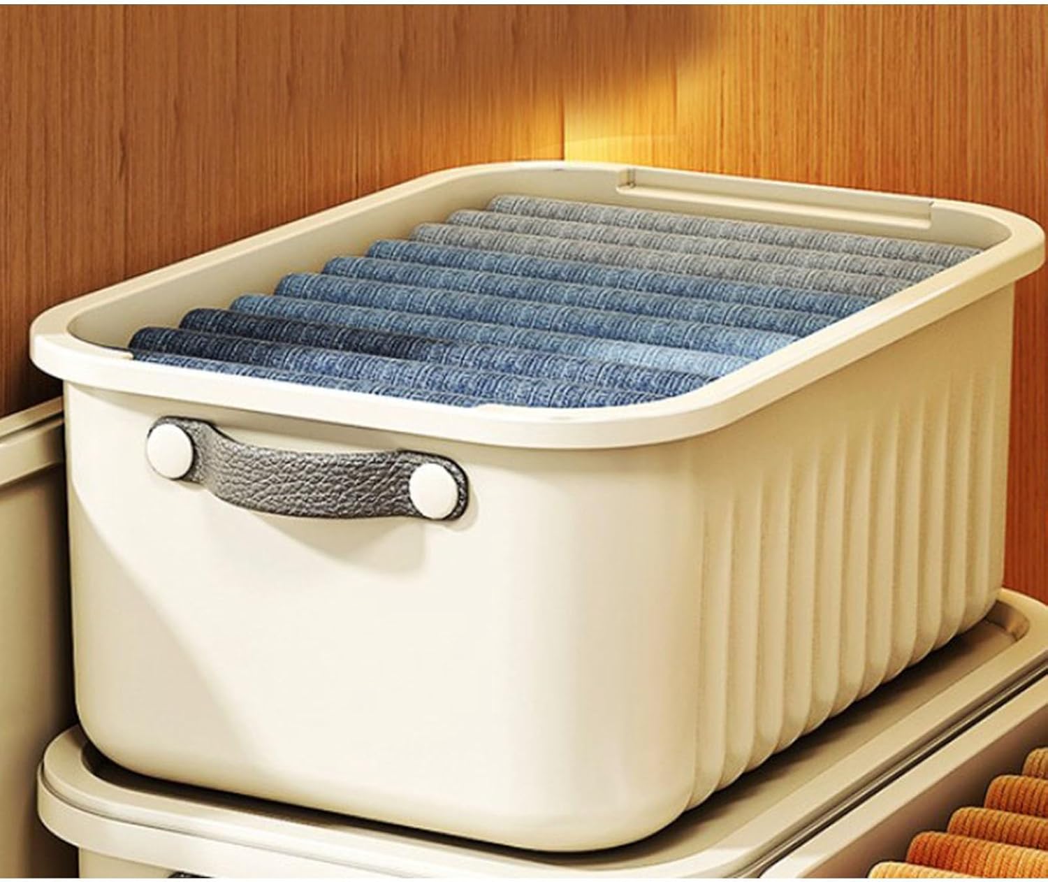 Clothes Storage Box, Space Saving Clothes Organizer Case with Handle and Lid Clothing Blanket Organizer for Bedroom Home