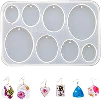 Molde de Silicone de Resina com 8 Cavidades e Furo em Forma de Elipse, Molde para Iniciantes em Silicone para Confecção de Chaveiros, Pingentes e Brincos de Bijuterias "Faça Você Mesmo"