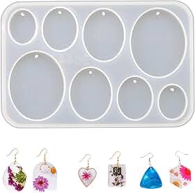 Molde de Silicone de Resina com 8 Cavidades e Furo em Forma de Elipse, Molde para Iniciantes em Silicone para Confecção de Chaveiros, Pingentes e Brincos de Bijuterias "Faça Você Mesmo"