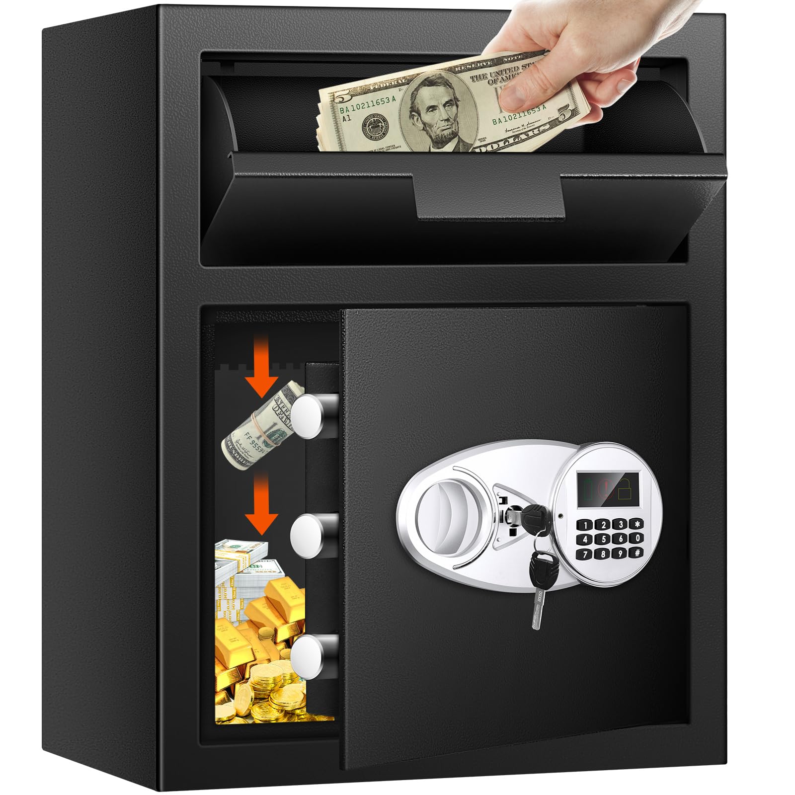 2.2 Cuft Depository Safe for Business with Quick Place Drop Slot, Cash Drop Safes with Digital Combination LCD Display and Anti-Fishing, Security Drop Safe for Cash, Mail, Checks, Document