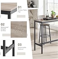 Vista 4 de Juego de mesa y silla de bar industrial para 2 mesas y taburetes de altura de mostrador con respaldo, mesa de comedor rectangular, juego de 3