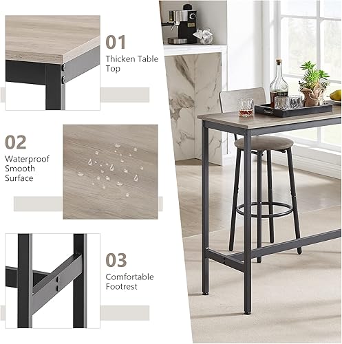 Miniatura 4 de Juego de mesa de bar industrial y sillas para mesa de 2 encimeras y taburetes con respaldo mesa de comedor rectangular con sillas de asiento de