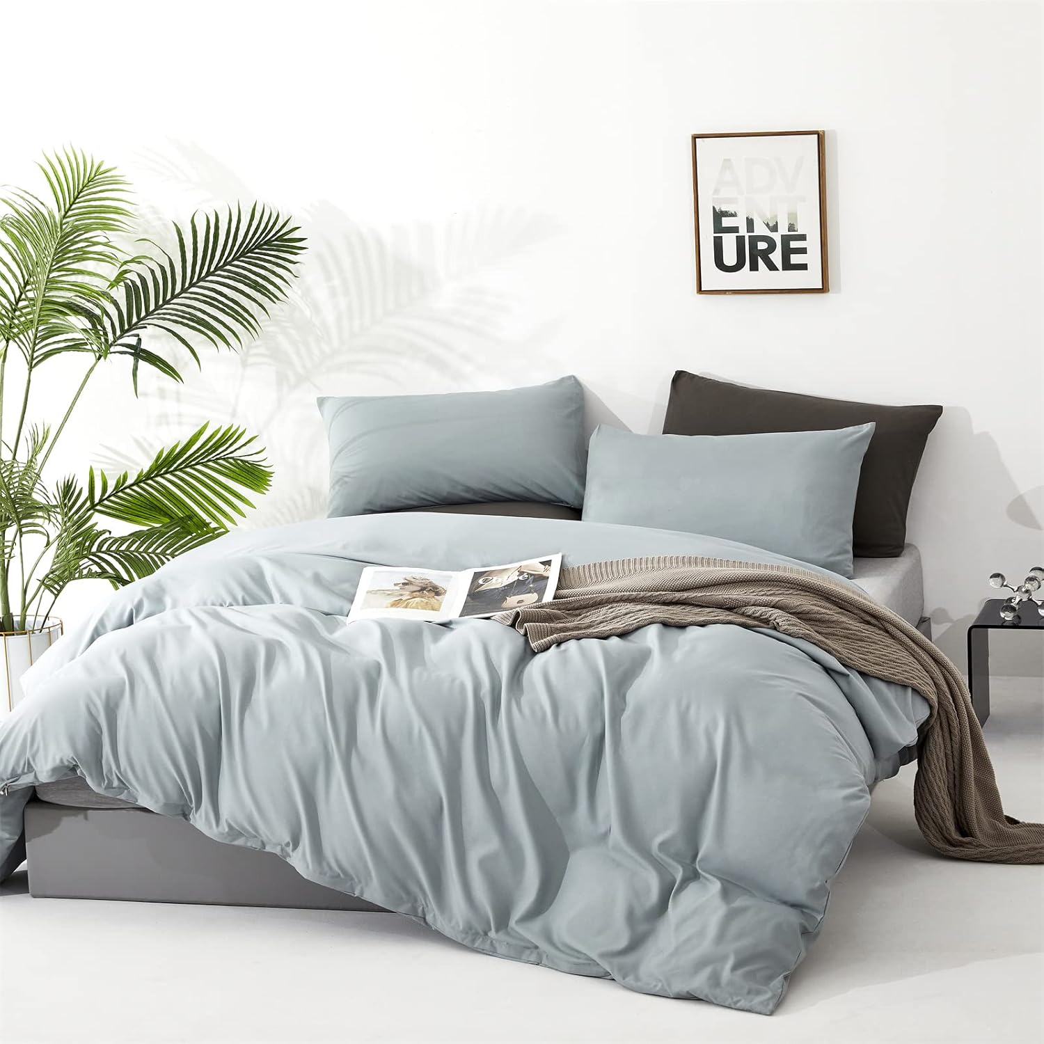 CLOTHKNOW Light Blue Comforter Set Full Size 3Pcs Dusty Blue Bedding Comforter Sets Soft Comforter with 2 x Pillow Cases Women Men Bedding Sets