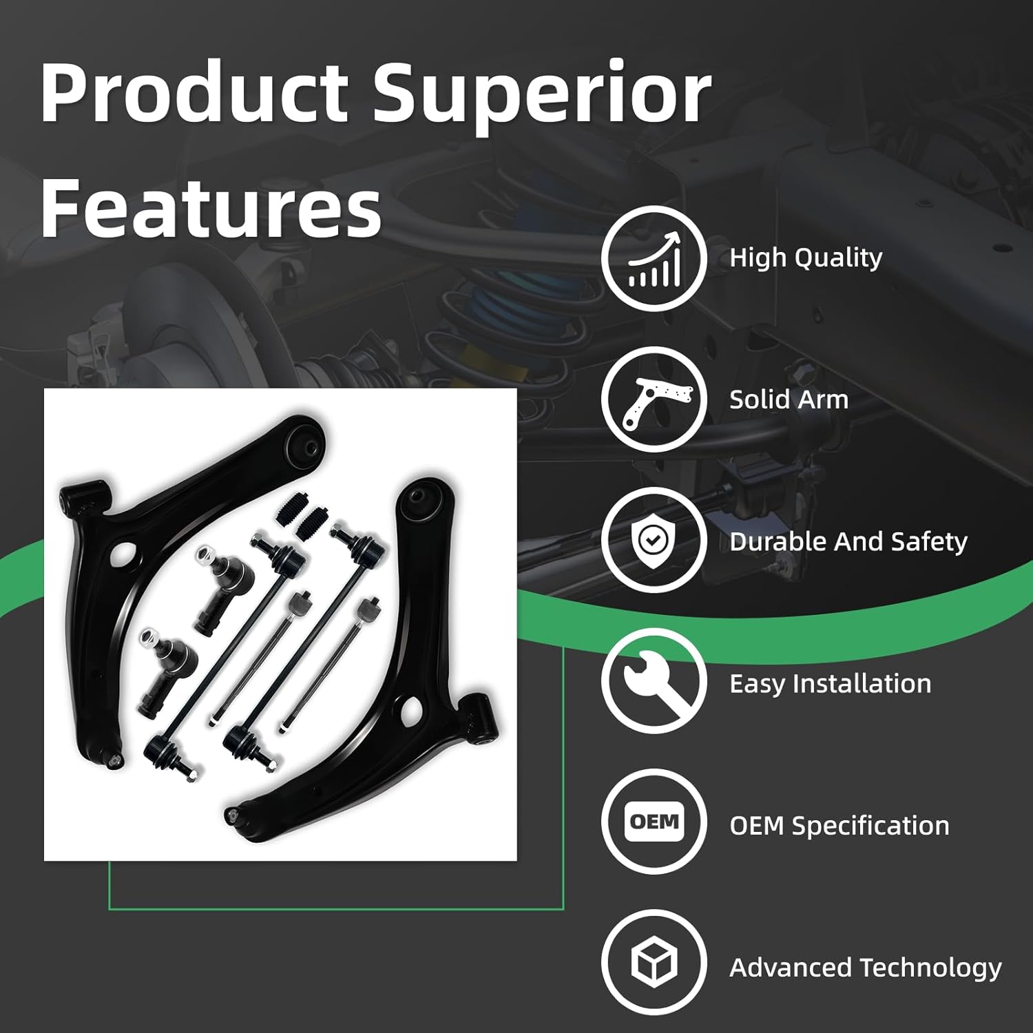 10PCS Front Lower Control Arm Sway Bar Links Tie Rods for Mitsubishi 2008 2009 2010 2011 2012 2013 2014 2015 2016 2017 Lancer, 2007-2017 Outlander K620548 K620549 K80258 ES800471 EV800638