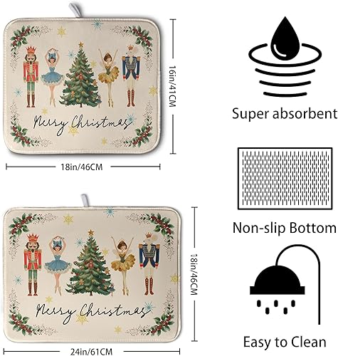 Vista 472 de Tapete de secado de platos con hojas de palma tropicales para encimera de cocina, 18 x 24 pulgadas, tapete de secado de cocina Monstera verde