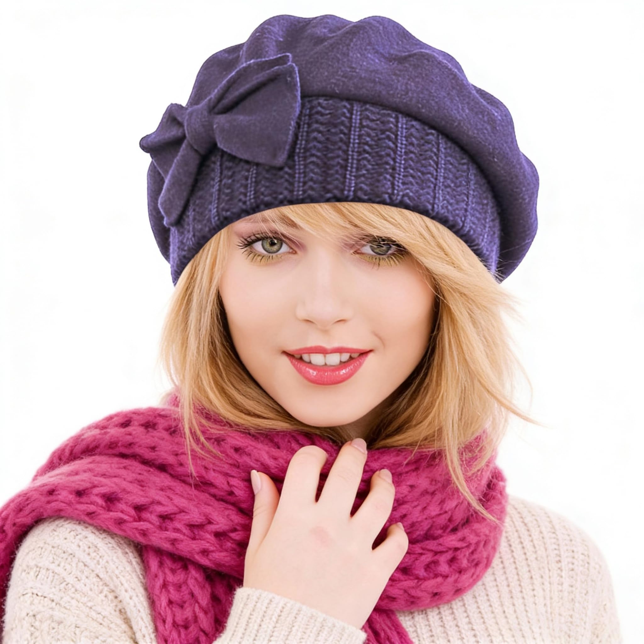 Ruphedy Women's Hy022-Purple-A Beret Beanie Chic Wool French Beret Dress Winter Hats Hy022 (Purple)