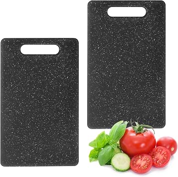 Saihisday 2PCS Small Cooking Cutting Boards, 10" x 6" Granite Color Cutting Boards, Dishwasher Safe Plastic Chopping Board, Grip Handle Black