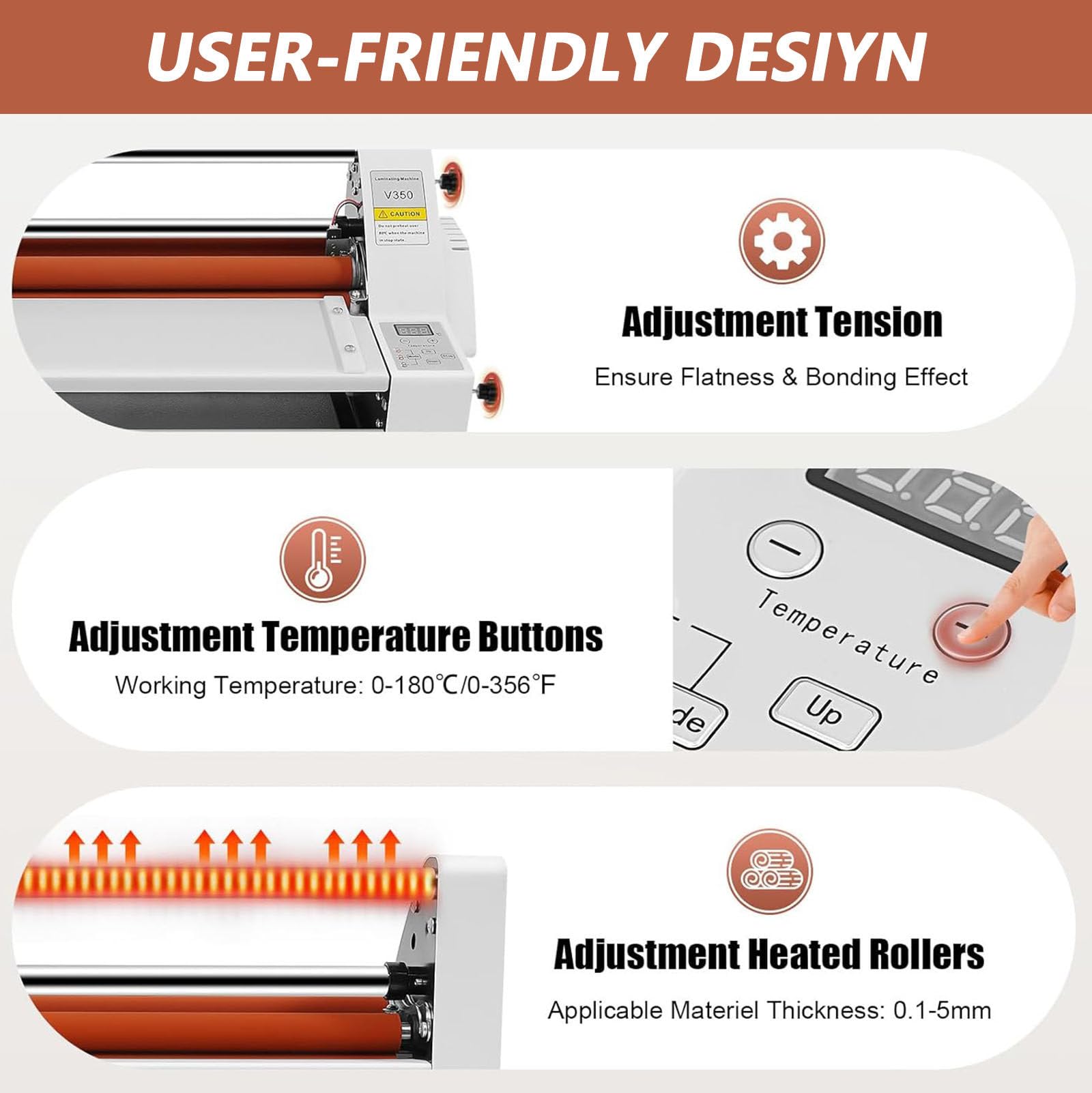 13,7" Laminator, Laminator Rolkowy na Zimno i GorąCo Laminator Rolkowy Termiczny do Laminowania Papieru A3/A4 Jednostronnie i Dwustronnie