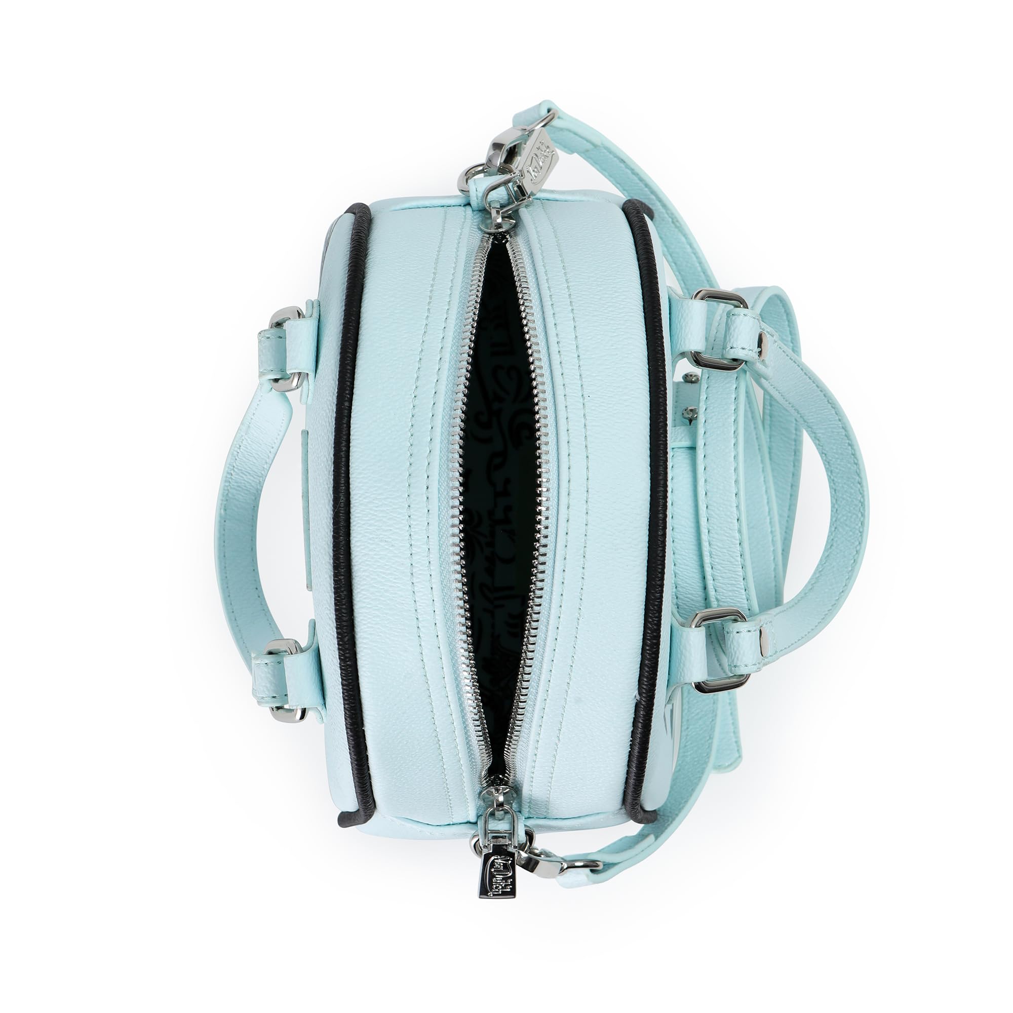 Von Dutch Womens Two Tone Bowling Bag Purse - Stylish Women's Handbag with Adjustable Strap, Spacious Interior, and Iconic Logo Design (Light Blue and Black)