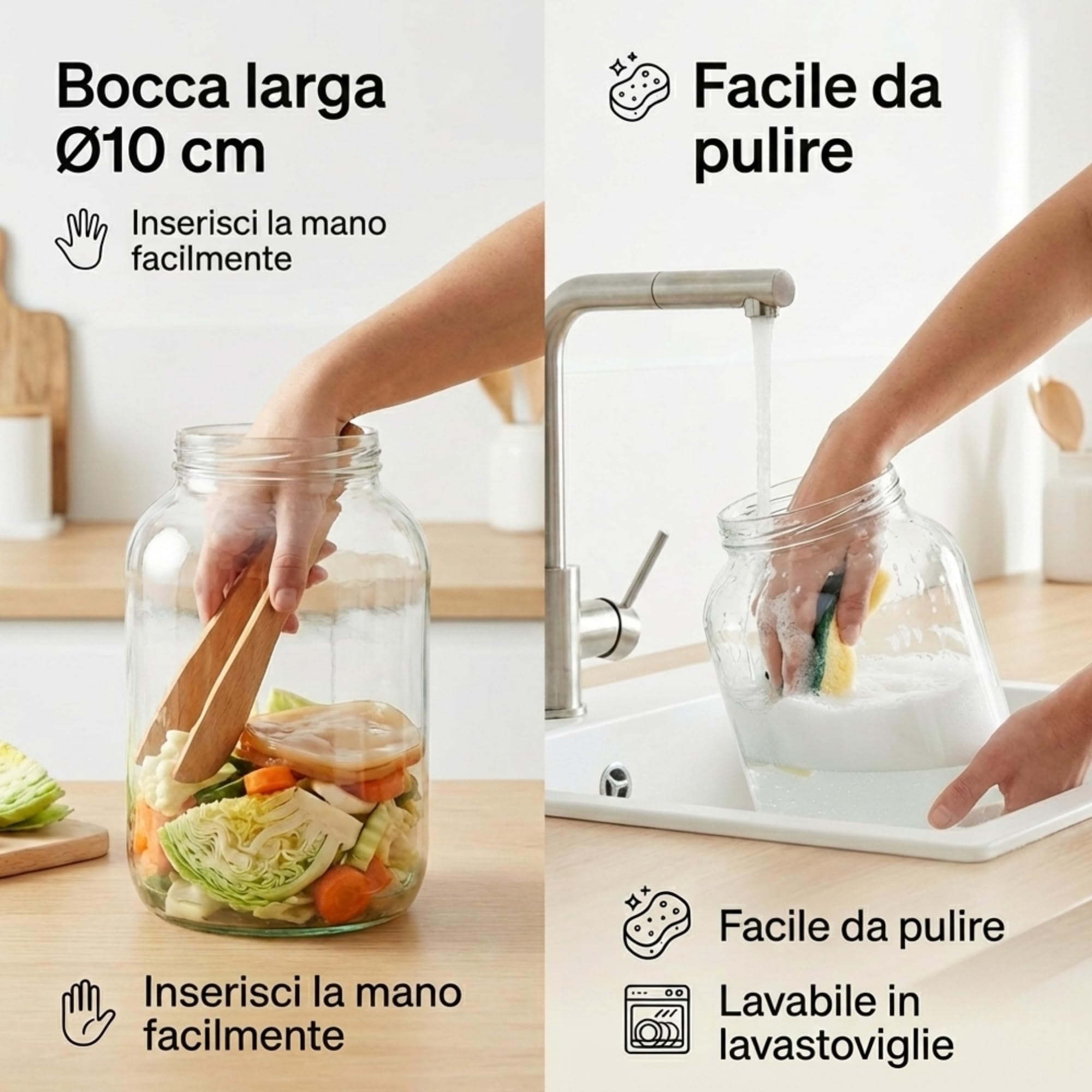 myFERMENTS Barattoli di Vetro Grandi con Coperchio 4,25l - 2 Contenitori a Bocca Larga, 2 Mussole 50x50cm, 2 Elastici - Vasetti Ermetici per la Fermentazione degli Alimenti - Kefir,Kombucha