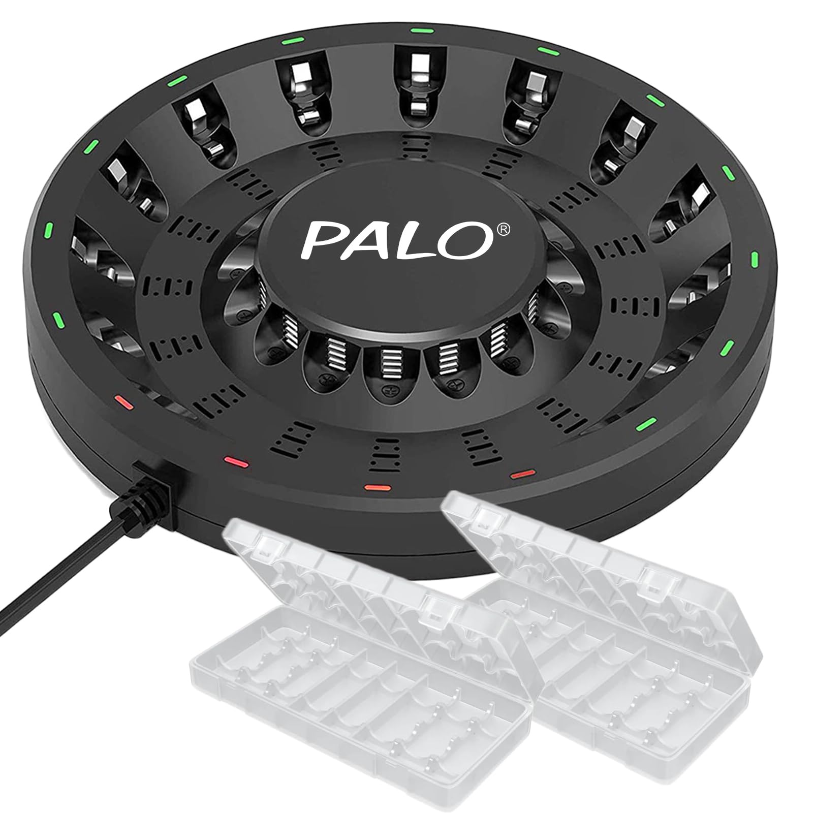 16 Bay Battery Charger for AA AAA Rechargeable Batteries 1.2V NiMH/NiCD 2A 3A Battery Charger with Battery Storage Case