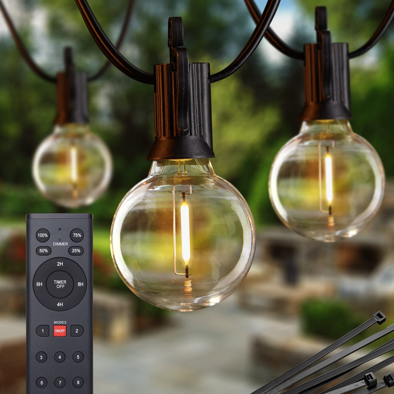 Outdoor String Lights with Remote - 58 Ft Globe Patio Lights, 4 Lighting Modes, 25 LED G40 Bulbs Waterproof Connectable Dimmable Hanging Lights for Backyard Party