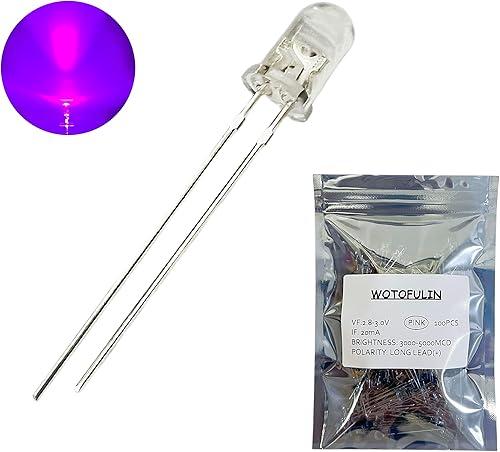 WOTOFULIN 0.197 in rosa LED diodo luces 100pcs DC 3V 20mA lente clara redonda componentes electrónicos diodos emisores de luz bombillas LED