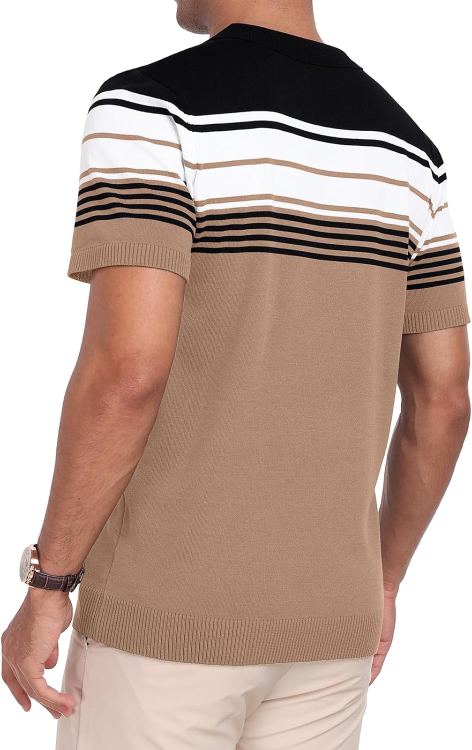KUYIGO Men's Knit Polo Shirts Short Sleeve Striped Golf Polo Shirts Lightweight Casual Collared T Shirt - Image 5