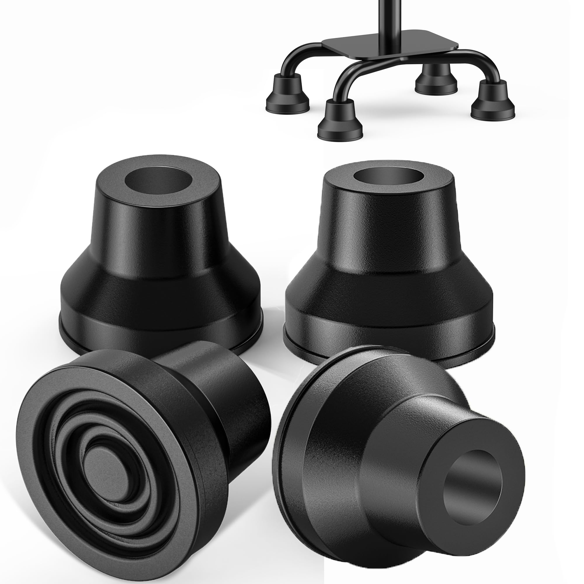 Quad Cane Tip, Walking Cane Tips 1/2 Inch Diameter Standard Walking and Standing Stick Accessory, Non-Slip Durable Replacement Rubber Foot, Cane Tips with Superior Stability