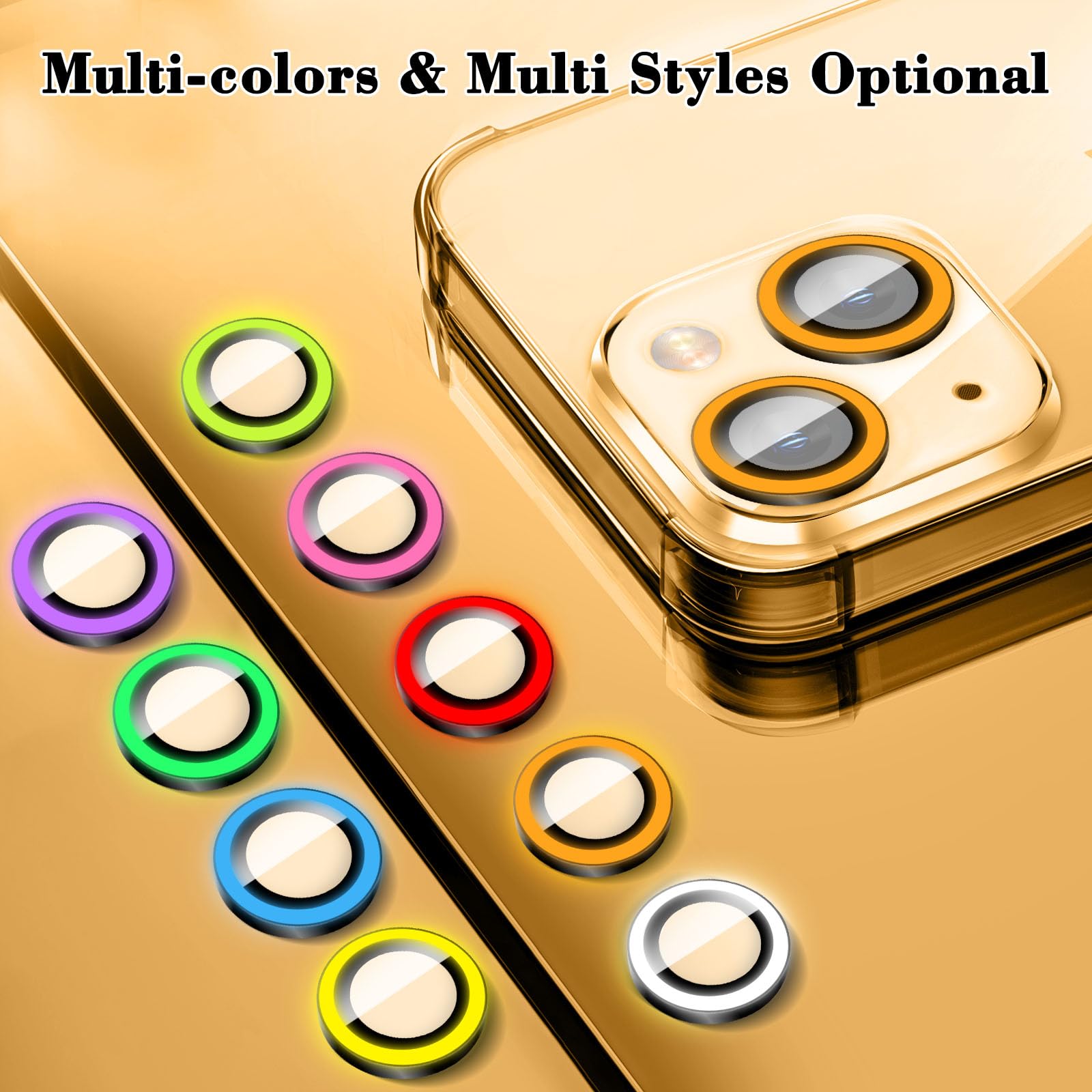 Kucheed Proteggi Obiettivo Fotocamera Glitterato Compatibile con iPhone 14 Pro/14 Pro Max, Adesivi per Copertura Fotocamera in Vetro Temperato, Allineamento Automatico dei Singoli Anelli Metallici
