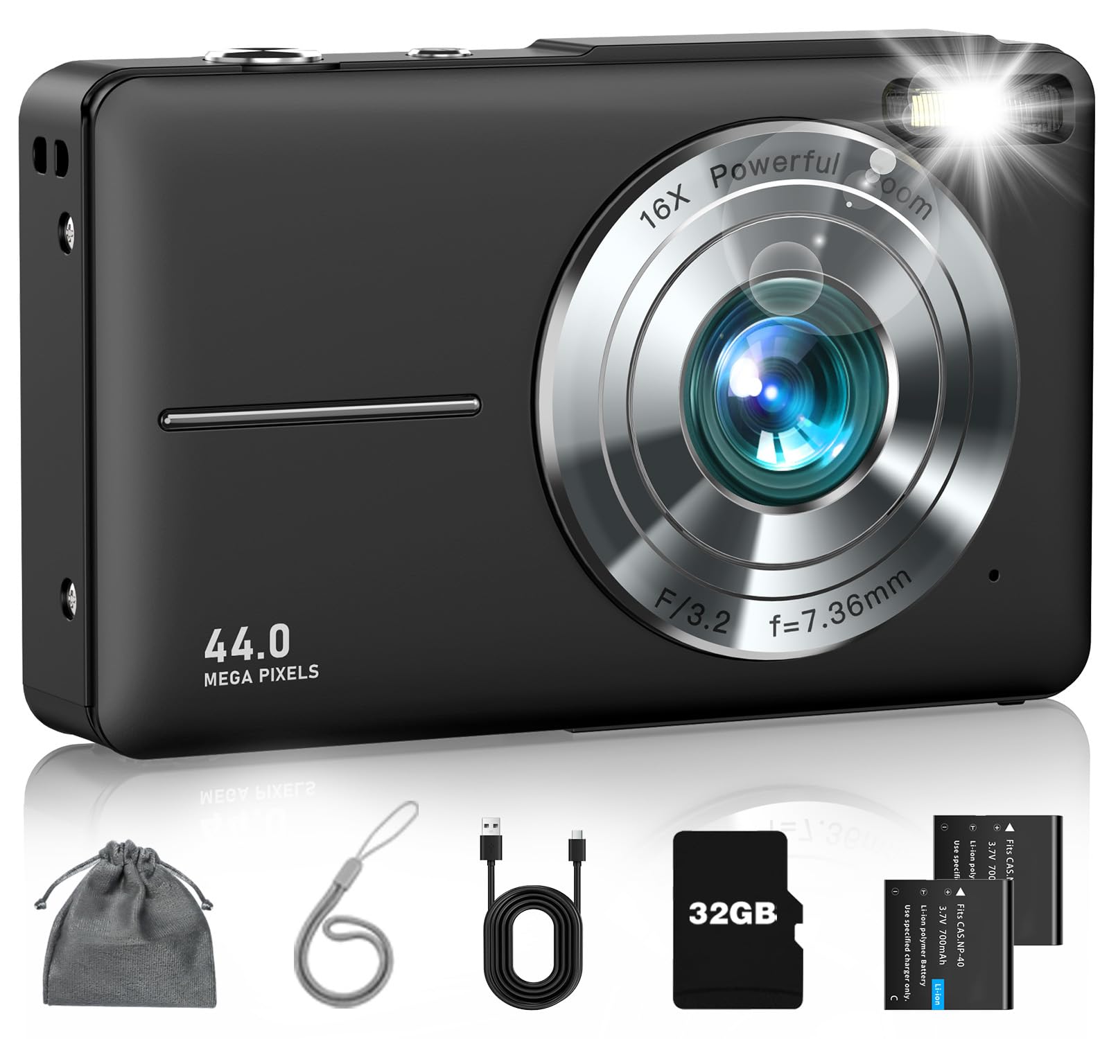 Sponsored Ad - Digital Camera, FHD 1080P Point and Shoot Camera with 16X Zoom Anti Shake, Compact Small Portable for Boy Girls(Deep Black)