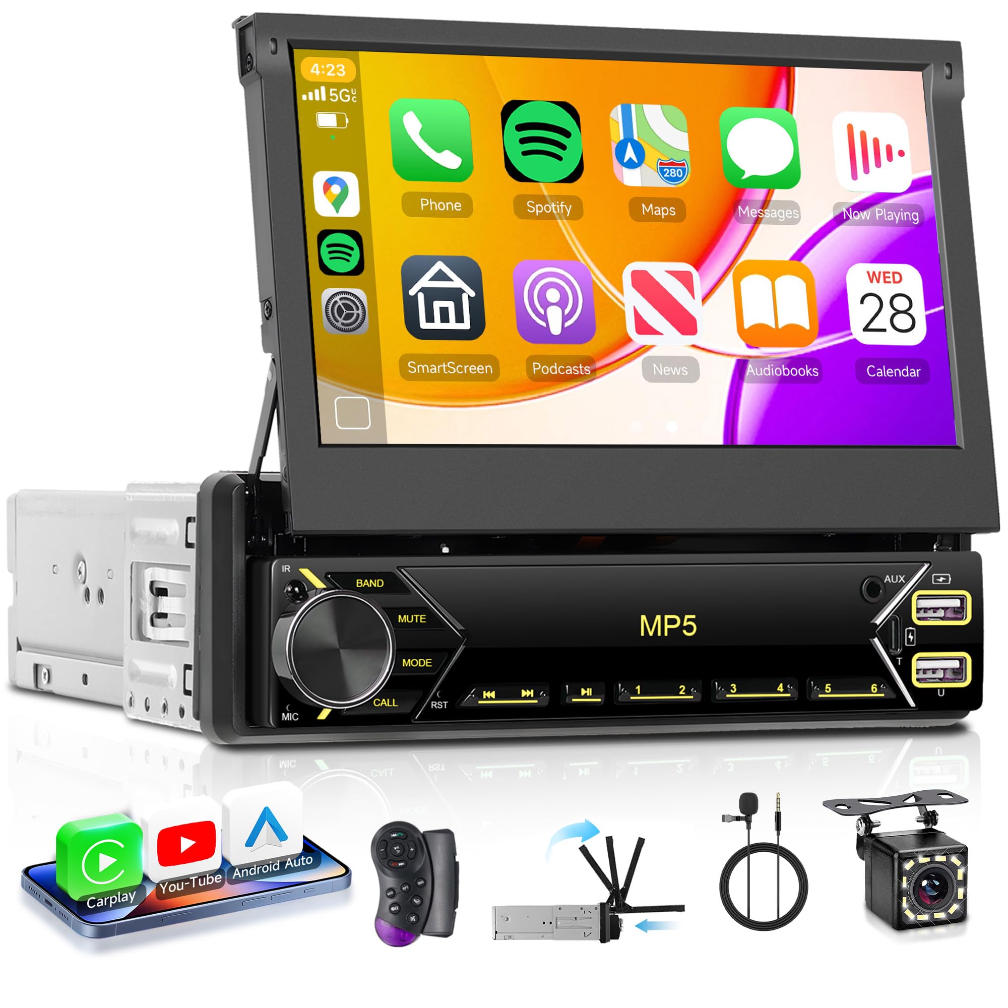Amazon.com: Single Din Wireless Carplay Car Stereo Flip Out