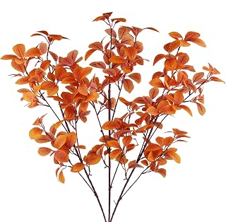 CISDUEO 3 Pcs Artificial Fall Leaves with Stems Artificial Maple Leaves Branches Autumn Faux Leaf for Thanksgiving Home Indoor Outdoor Kitchen Festival Autumns Table Centerpieces Decoration Orange