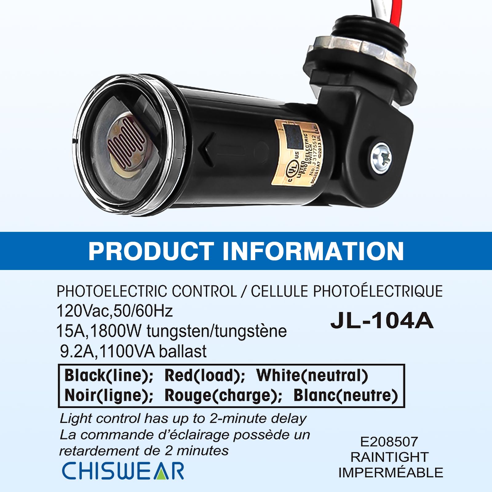 Interruptor de sensor de iluminación automático, 2 piezas, interruptor fotoeléctrico para luz exterior, sensor de fotocélulas con retardo de tiempo, compensación de temperatura, resistente al