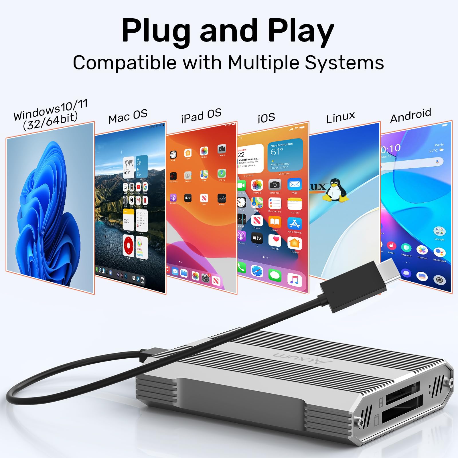 Alxum 10 Gb/s CFexpress typ A i SD4.0 UHS-II na czytnik kart USB-C | Obsługuje wymianę danych między dwiema kartami, obsługuje CFExpress Type A/SD/SDHC/SDXC/SDUC, aluminium