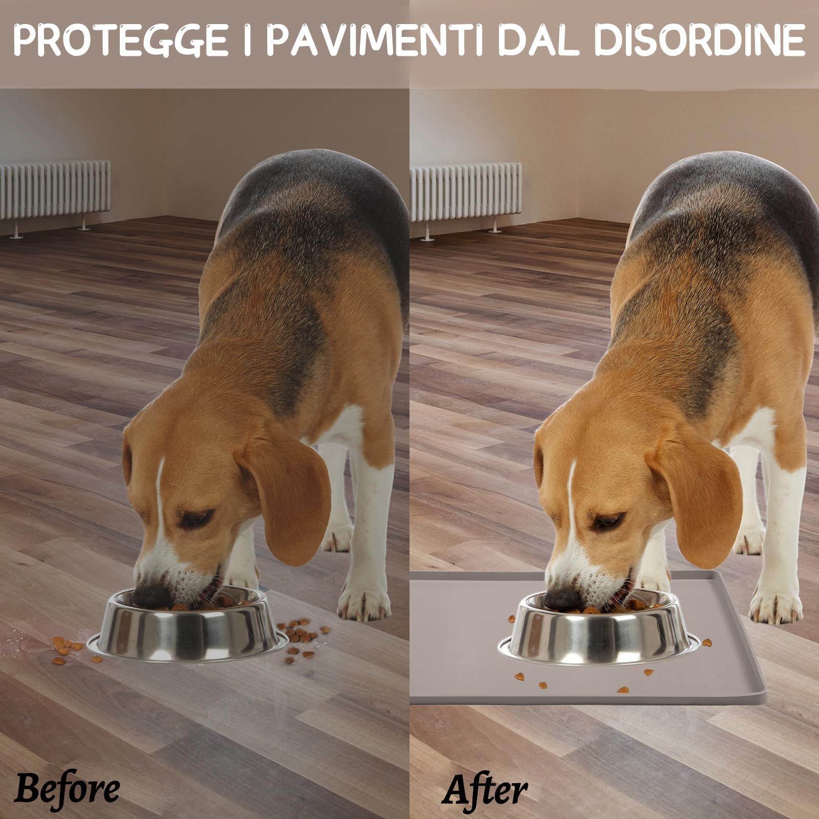 MateeyLife Tappetino Sottociotola per Cani Grande, Antiscivolo Tappetino Silicone Ciotole per Cani, Tappeto Ciotole Cane, Tovaglietta Silicone Cane, Sottociotola Cibo Gatti con Bordo, 60 x 40 cm