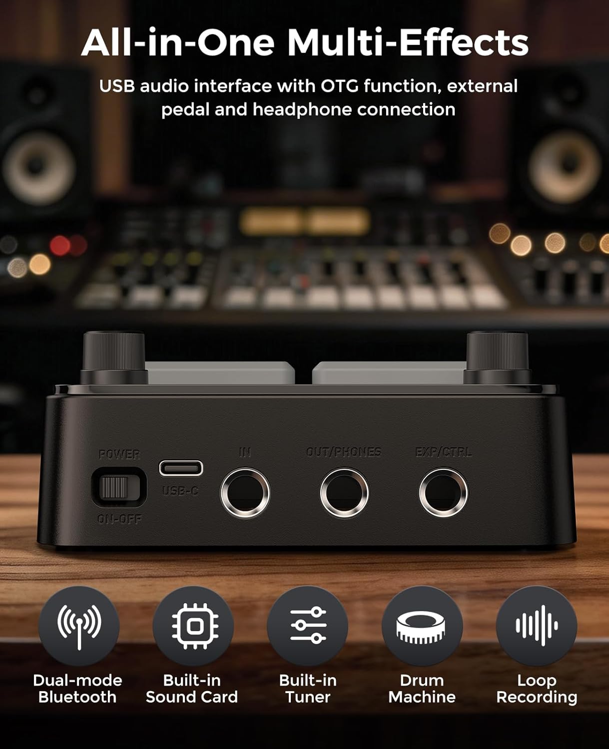 JAMELO Pocket Guitar Multi Effects Pedal, with 125 Effects, 99 Presets, 30 Amp Modeling, IR Loaders, Looper 100 Drum Rhythms BT Audio USB OTG Support Rechargeable Guitar Effects Processor (Black)