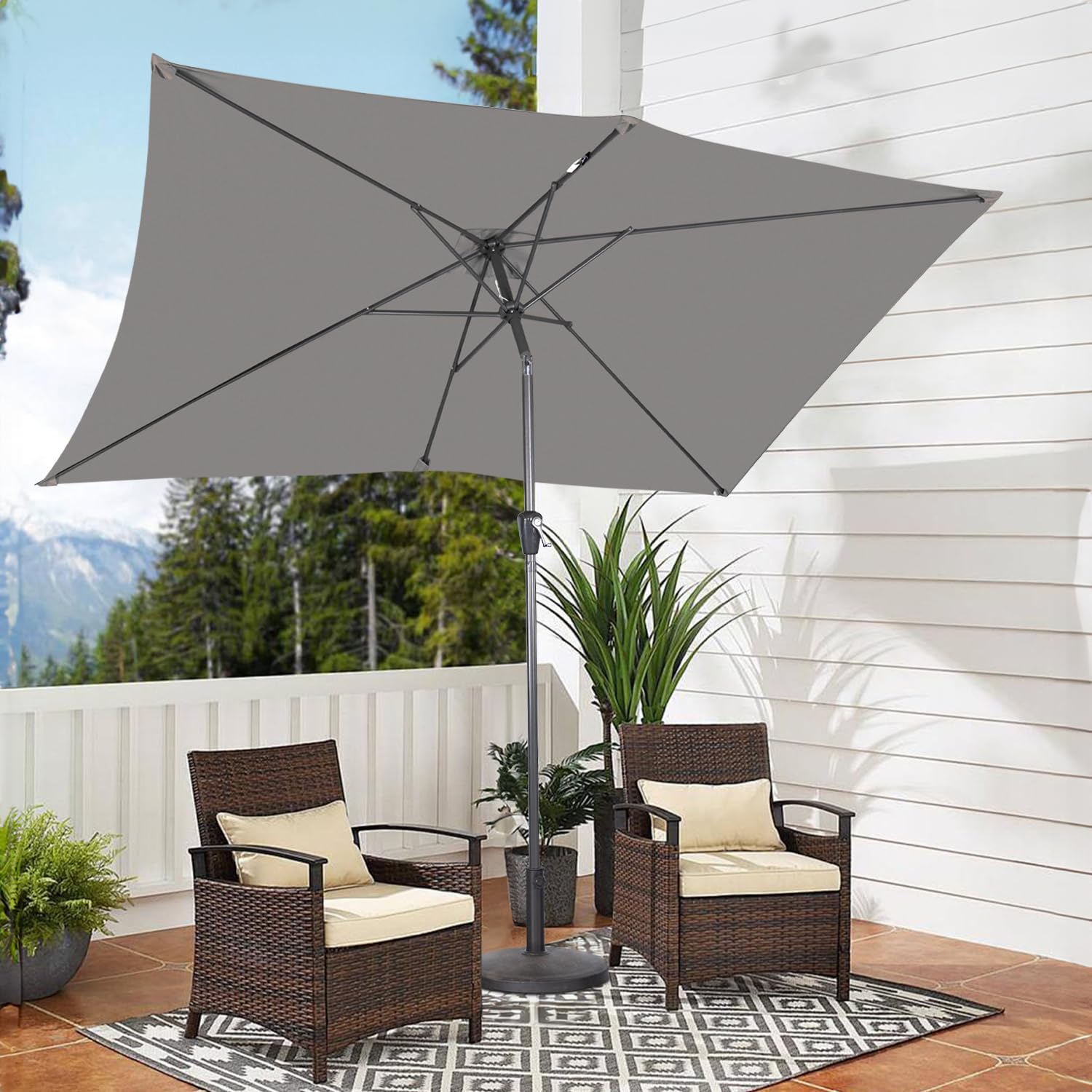 Angel Living 2x3M Ombrellone inclinabile in Alluminio e Poliestere Resistente alla ruggine (Grigio)