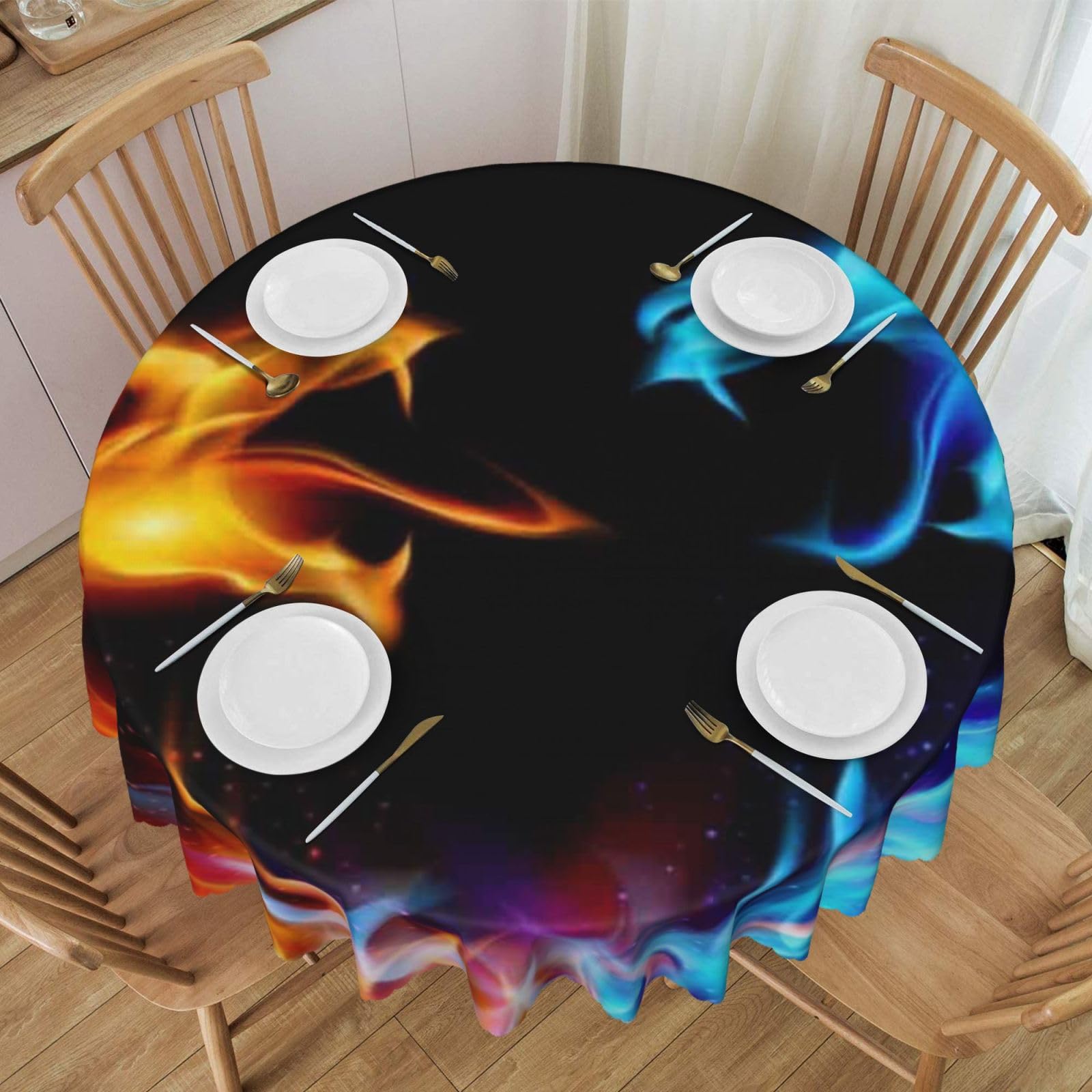 DCEHGEW 60 In Round Tablecloth with Lace, Ice and Fire Dragons Printed Oilproof & Washable Fabric Picnic Table Cloth Table Covers
