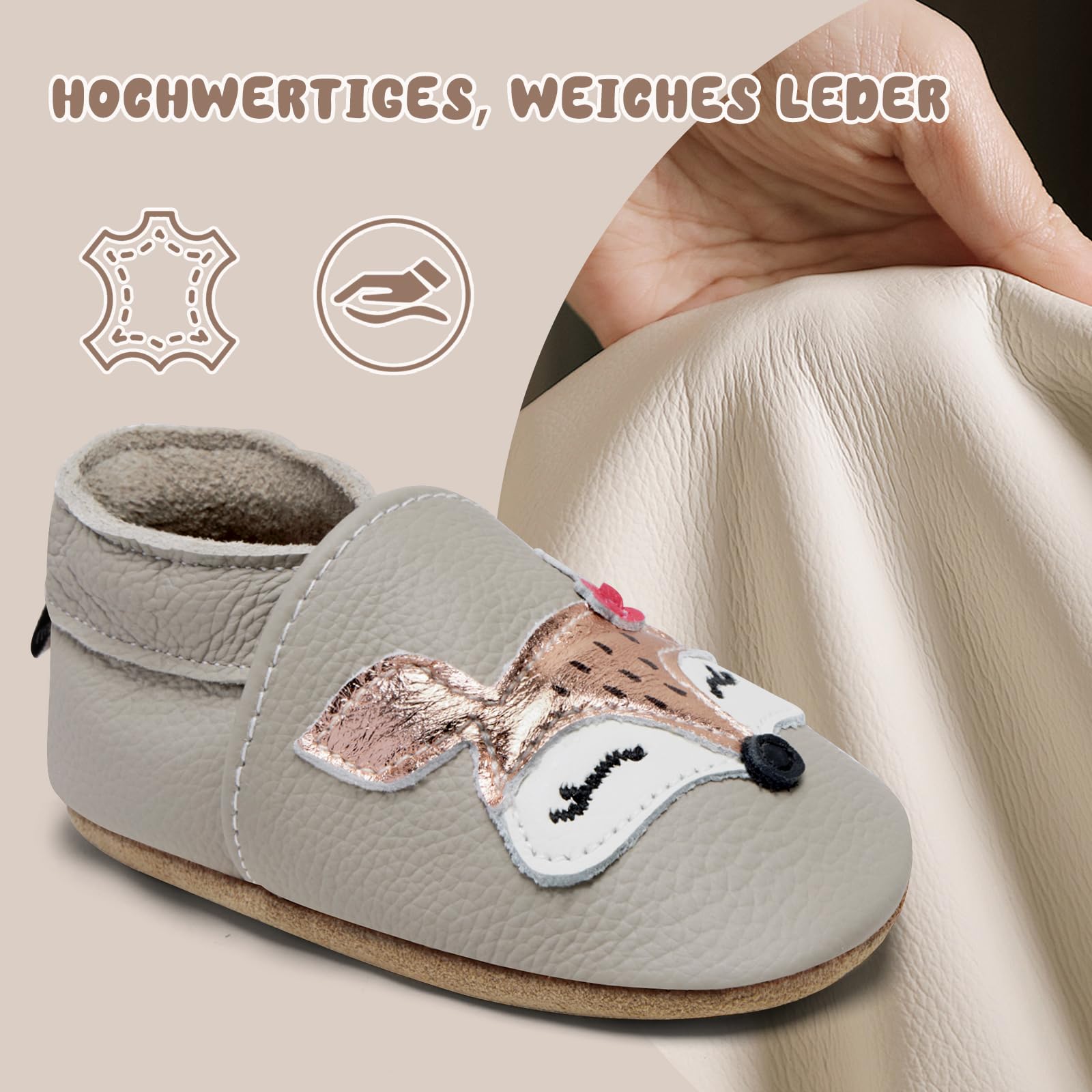 IceUnicorn Krabbelschuhe Baby Lauflernschuhe Jungen Mädchen Weicher Leder Babyhausschuhe Kleinkind Rutschfeste Lederschuhe Baby