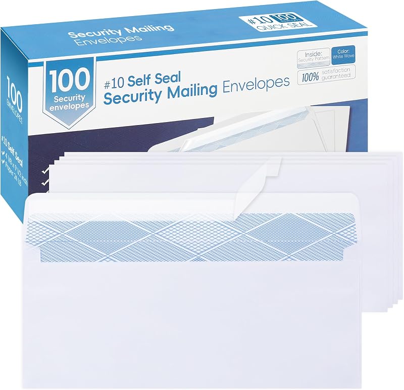 Yeplan 100PCS #10 Envelopes Letter Size Self Seal Business Envelopes No Window Security Mailing Envelopes Size 4-1/8 x 9-1/2 Inch - White 24LB Paper