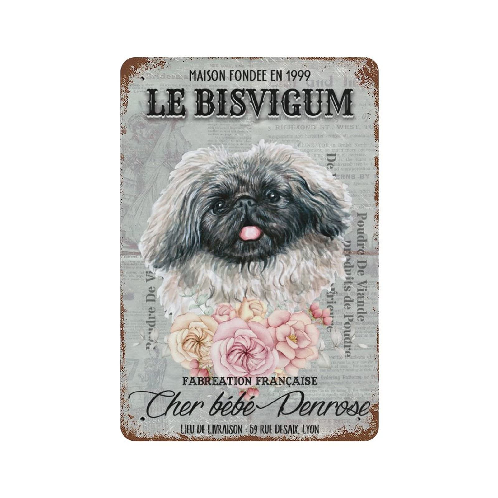 StruntFrench Style Pekingese Dog Tin Sign Vintage Floral Pekingese Metal Poster Retro Rustic Retro Wall Decor Man Cave Home Pub Funny Tin Sign