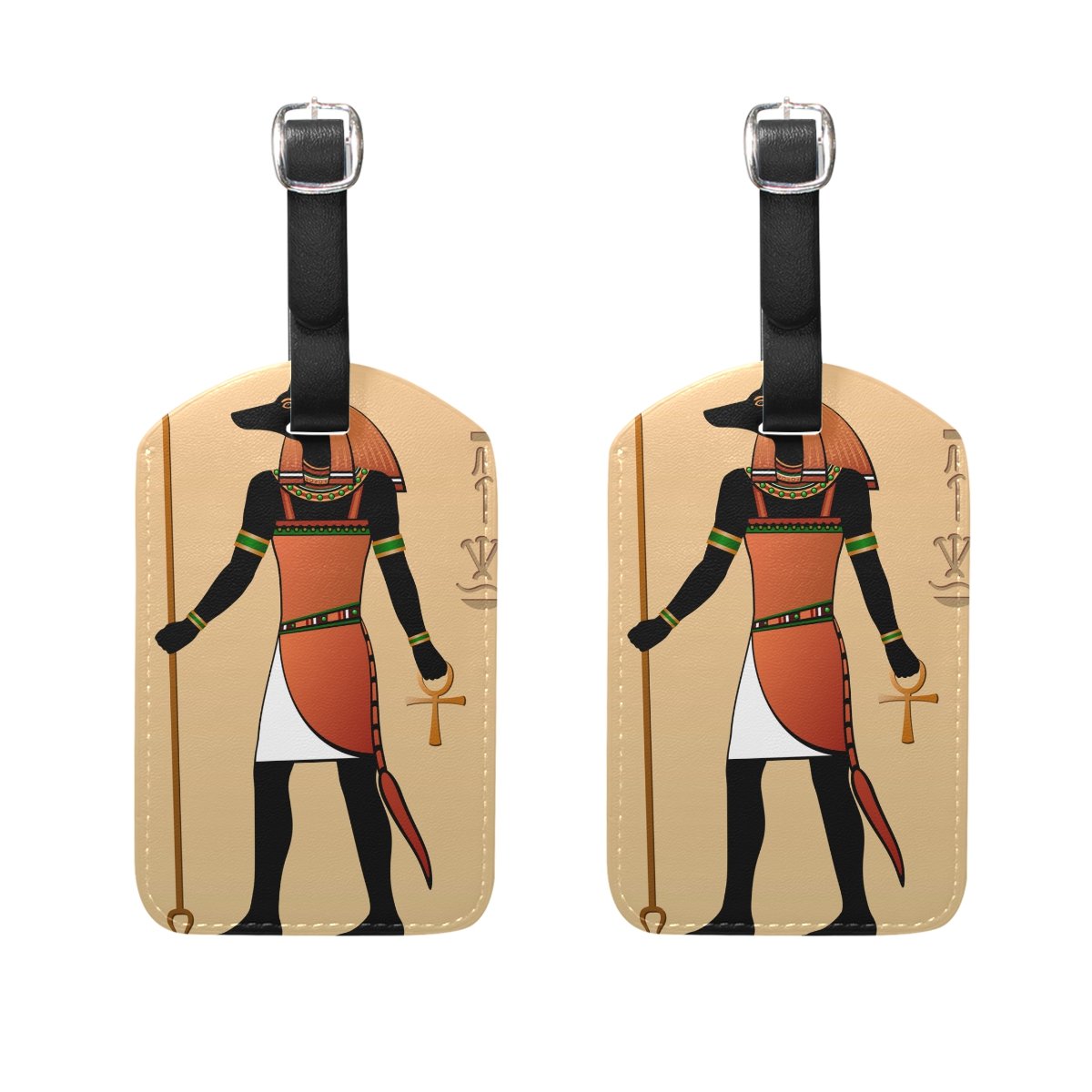 Ethel Ernest Egyptian Murals Anubis PU Leather Labels Tag Luggage Tags Travel ID Bag Tag for Baggage Suitcase, 2 Pieces
