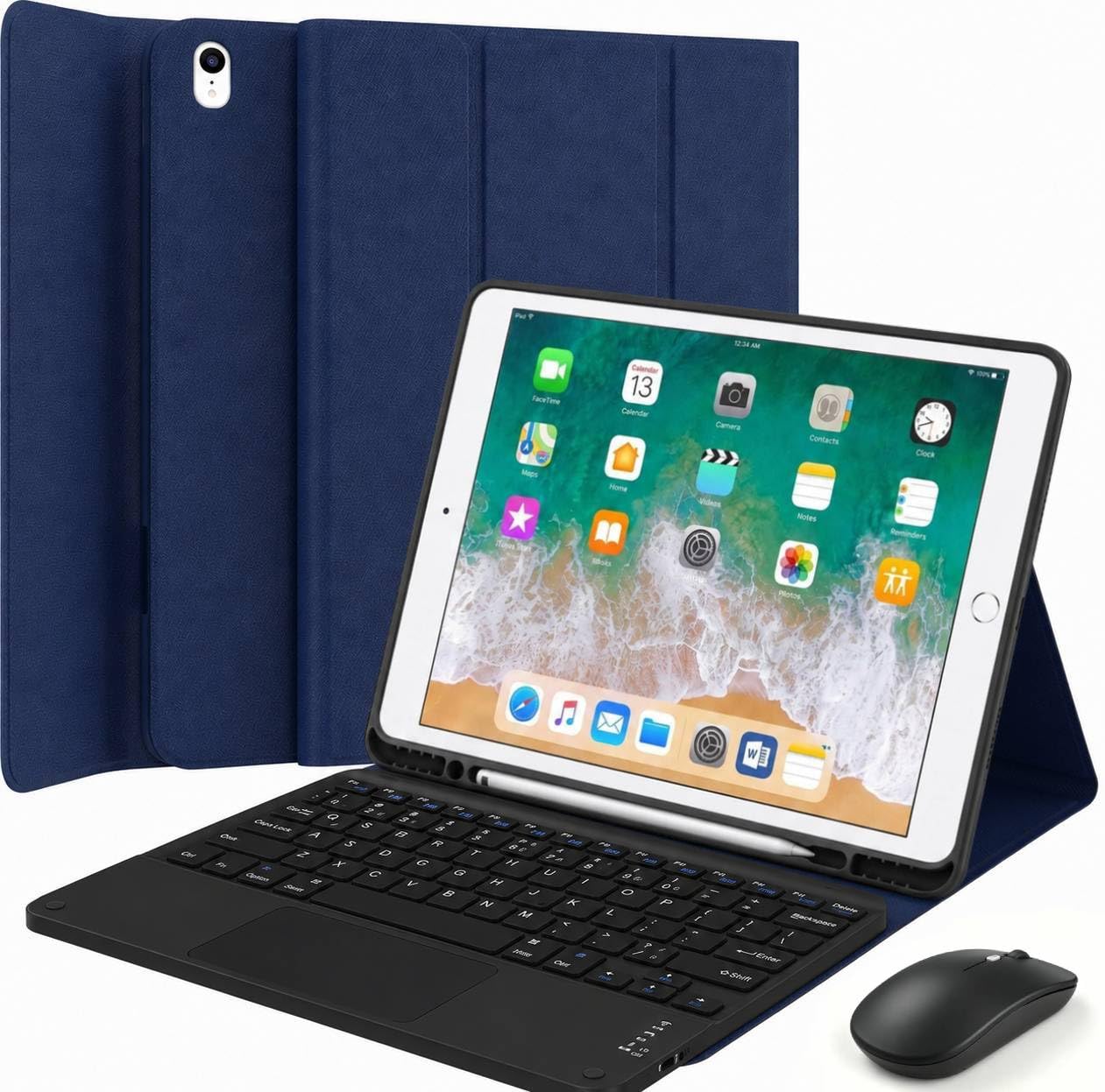 QYiiD Keyboard Case and Mouse for iPad Pro 12.9 2015 & 2017 (2nd & 1st Generation), Slim Lightweight [Cloth Texture] Case with Detachable Wireless