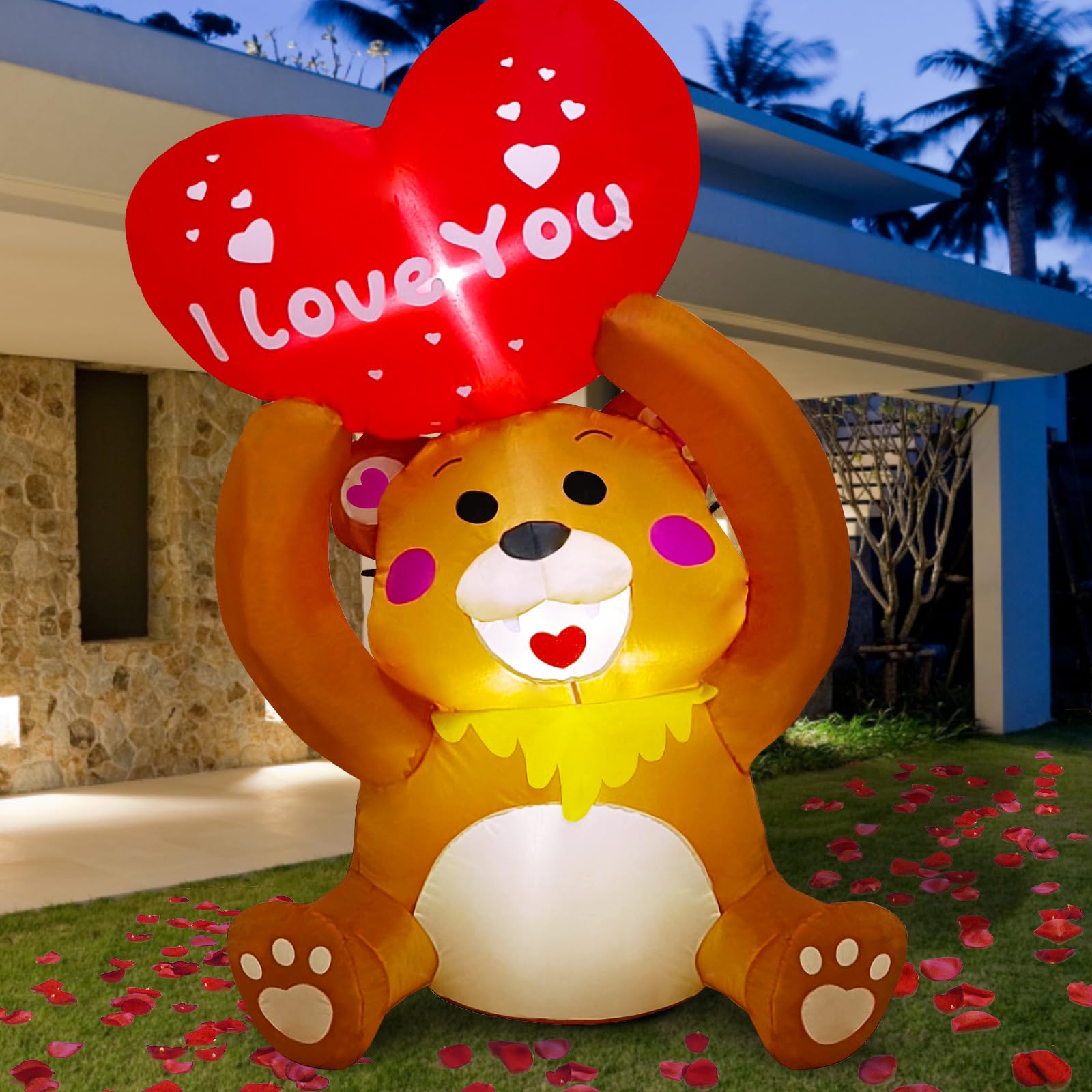 Photo 1 of 5FT Valentines Day Inflatables Teddy Bear Outdoor Decorations with Love Heart, Lighted Valentine Inflatable Bear Blow Up Yard Decorations for Garden Indoor Proposal Wedding Party Valentines Gifts B - Teddy Bear - 5FT