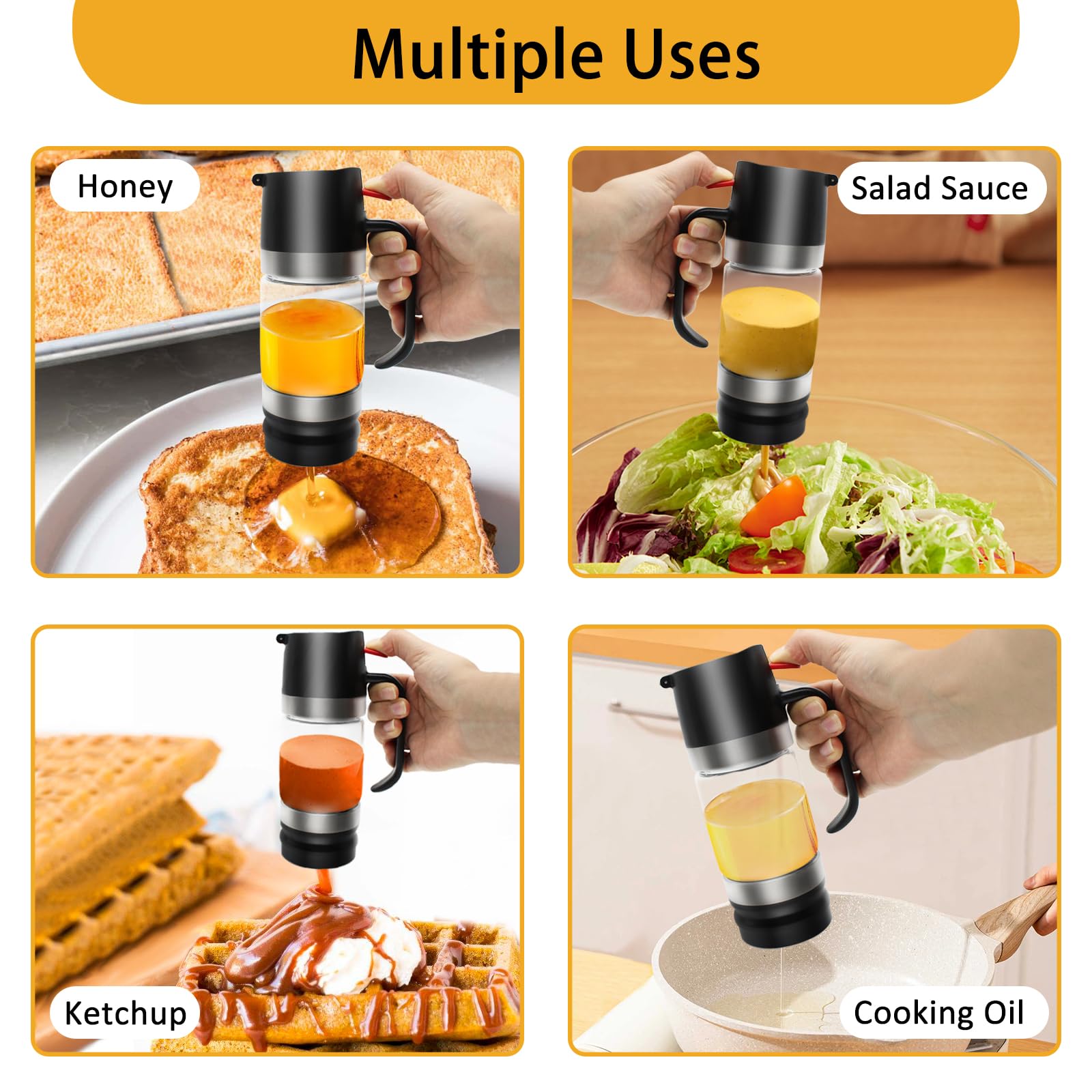 Dispenser Miele Antigoccia In Vetro - Barattolo 300ml Con Manico Per Miele E Sciroppi - Design Elegante Nero - Foto 4