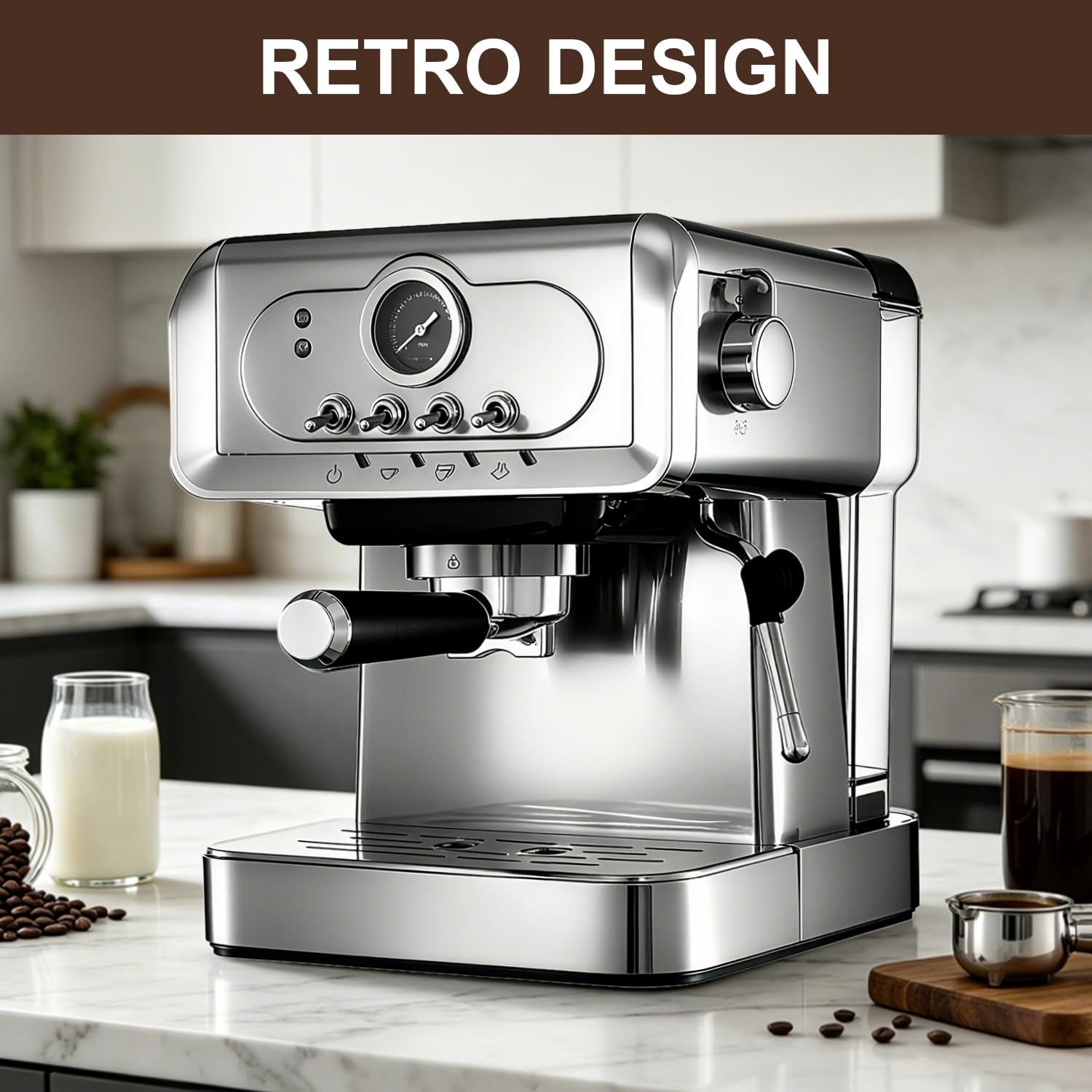 Milaroma Espresso machine 20 Bar, Espresso Maker with Powerful Steam Milk Frother, Stainless Steel Coffee Machine with Fast Heating System for Latte, Cappuccino view 4