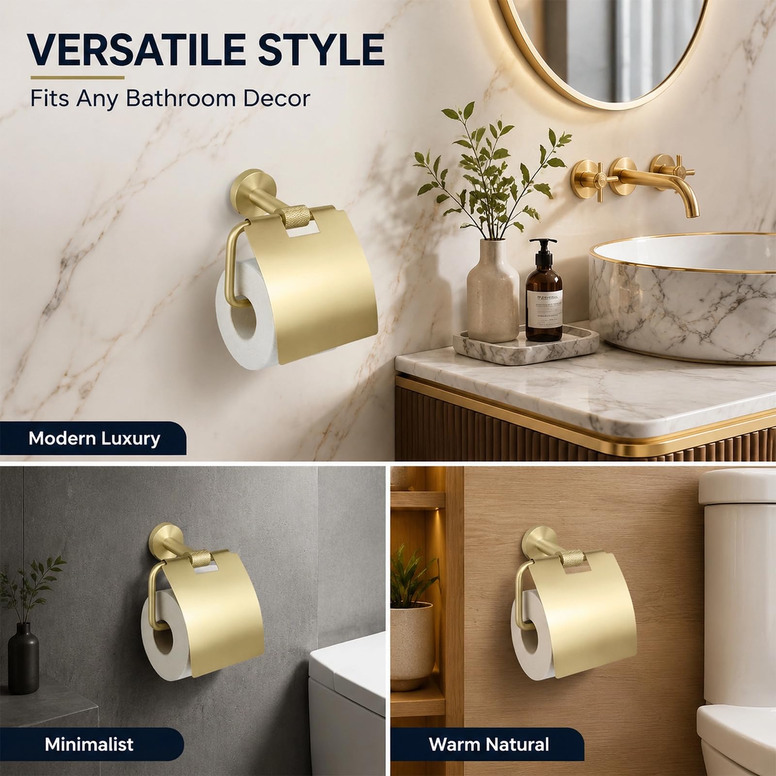 Portarotolo con Coperchio, Portarotolo da Parete | con design zigrinato, compatibile con mega rotoli per il bagno