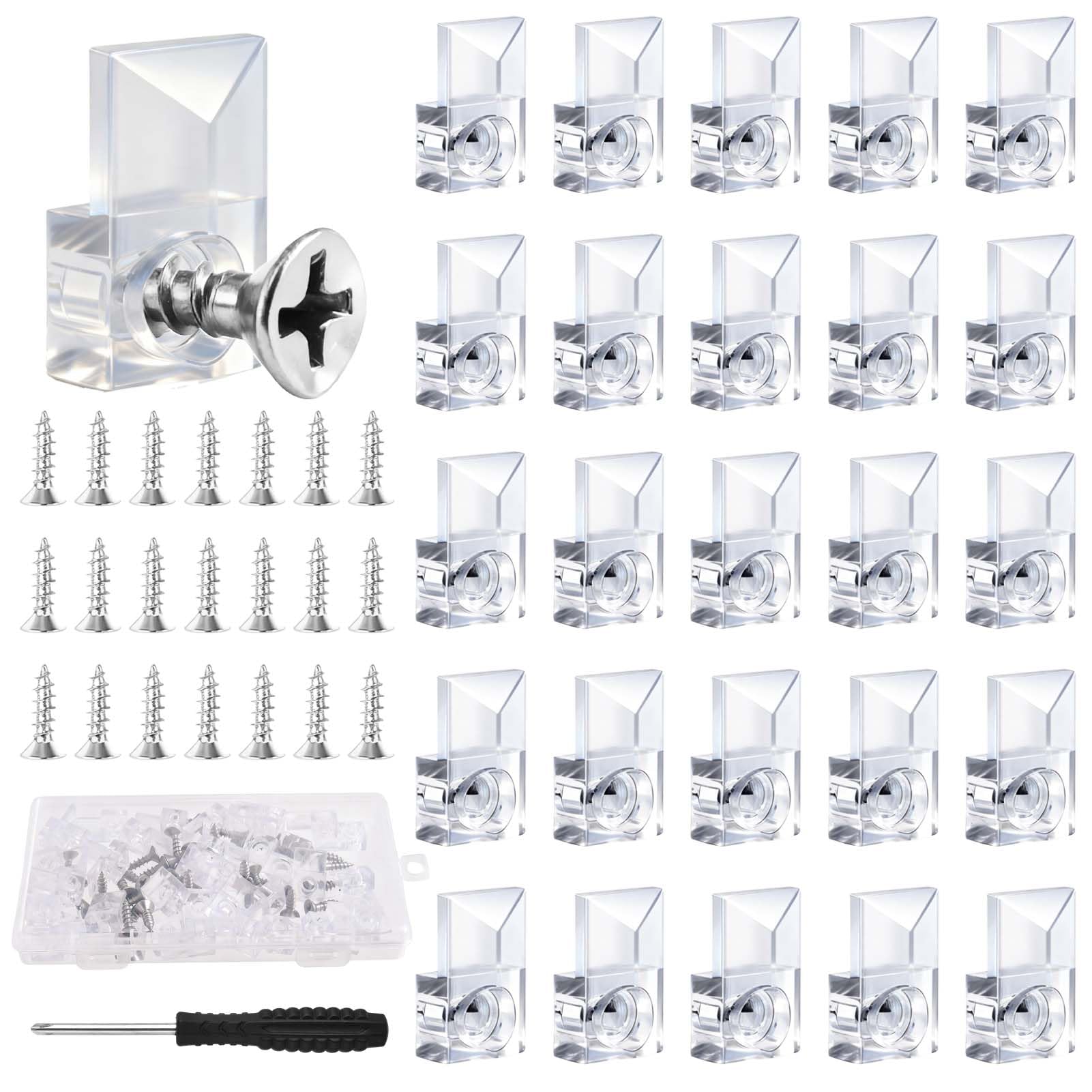 SPEEDWOX 36pcs Mirror Holder Clips Kit Clear Plastic Mirror Holder Clips Mirror Holders for Wall Mounting Mirror Hanging Hardware with Screw for Cabinet，Glass，Door, Wall and Picture Frames