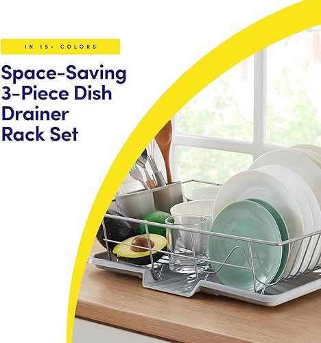 Miniatura 2 de Conjunto de escurridor de platos de 3 piezas que ahorra espacio con soporte para cubiertos - Maximiza el espacio de la encimera de la cocina,