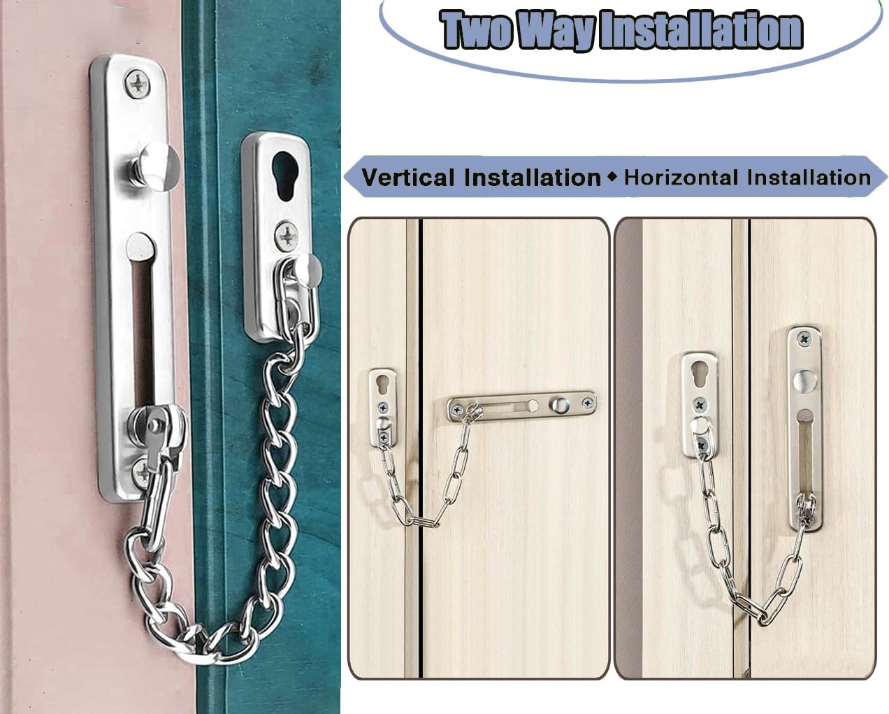 Litensh 2pcs Door Chain Lock, Stainless Steel Door Guard Anti-Theft Press Lock - Image 2