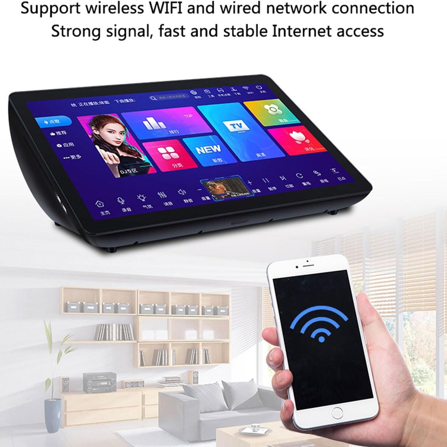 Macchina Per Karaoke Professionale Da 19.5 Pollici, Sistema Karaoke Touch Screen 4K, Con 2 Microfoni Wireless Con Riverbero, Controllo App Telefono, Disco Rigido 4T Integrato, Supporto 20 Lingue
