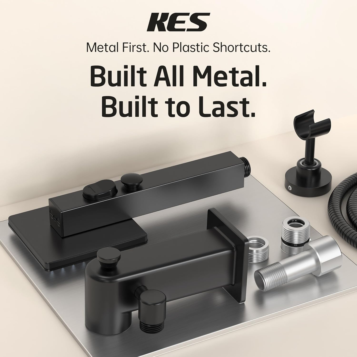 KES All Metal Tub Spout with Diverter and Handheld Shower Sprayer, Wide Fan & Power Jet Modes, Bathtub Faucet with Shower Attachment, Fit 1/2" & 3/4" IPS or 1/2" Slip-On Copper Pipe, Matte Black