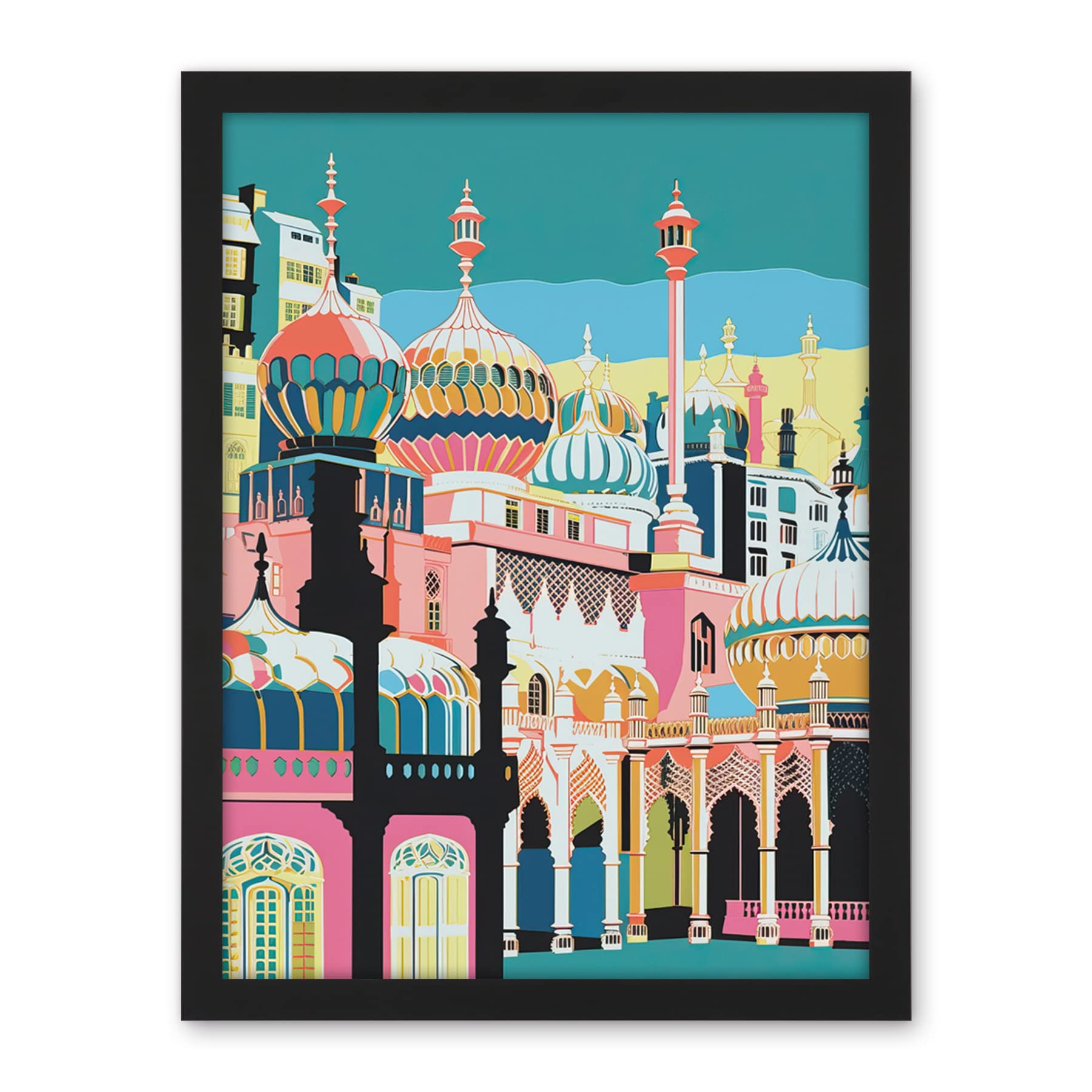 Artery8 Brighton Royal Pavilion Multicoloured Architecture Artwork Framed Wall Art Print 18X24 Inch