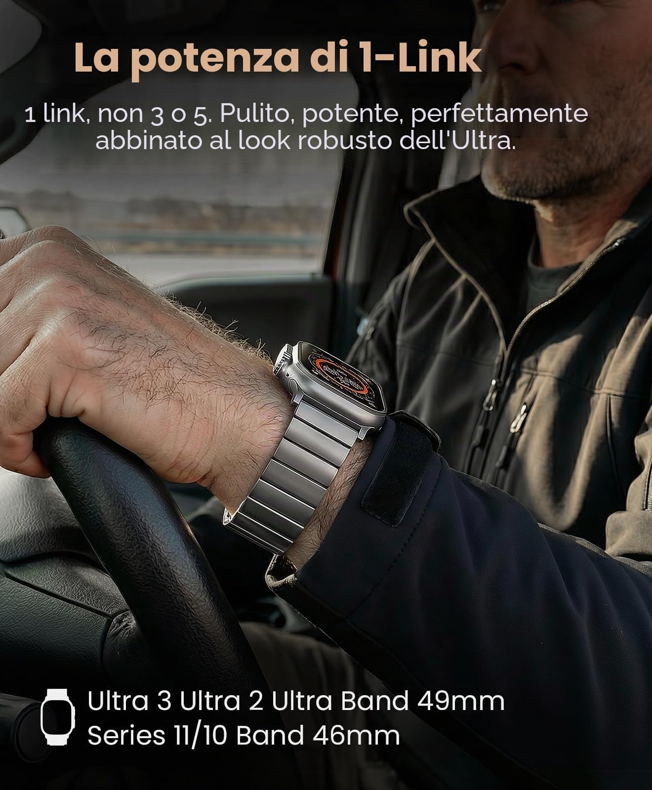 Cinturino in titanio CRNS02 compatibile con Apple Watch Ultra 3/2/1 49 mm, serie 11/10 46 mm - 24 mm di larghezza regolabile in titanio cinturino per Apple Watch - Cinturino in titanio