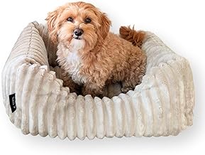 4L Textil Bella Plush Dog Bed, Premium-Line Cuddly Dog Basket Made of Corduroy, Cat Basket, Dog Basket for Puppies, Dog Bed, Fluffy Dog Sofa, Small Dogs (Beige, 90 x 70 cm)
