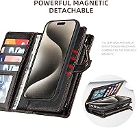 Vista 6 de Funda tipo cartera para iPhone 15 Pro, funda para iPhone 15 Pro con tarjetero, funda de cuero para iPhone 15 Pro para mujeres y hombres, funda