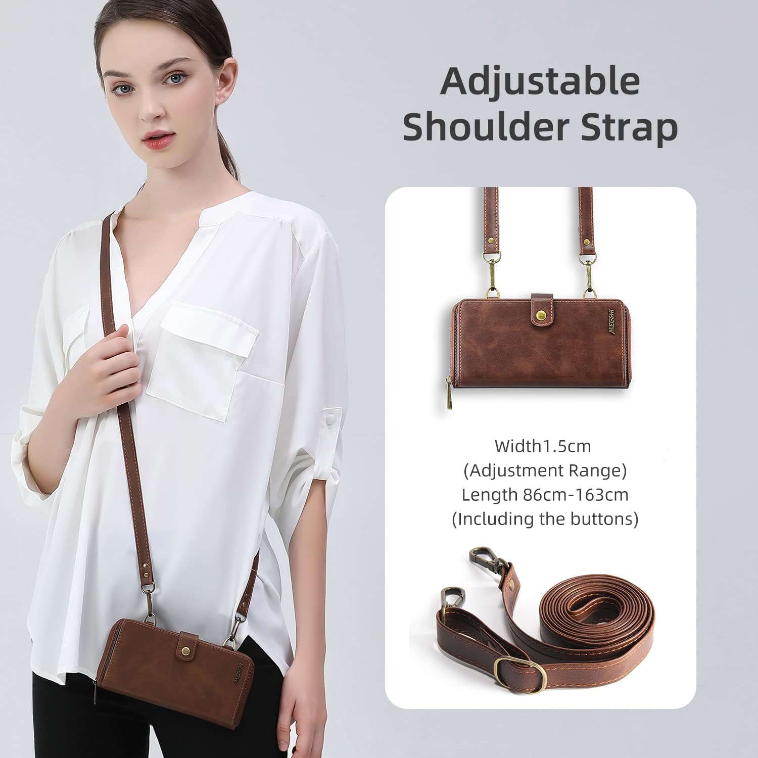 Compatible with Samsung Galaxy S24 Plus S24+ 5G Wallet Case Crossbody Shoulder Strap Stand Leather Card Holder Multi-Function 2in 1 Detachable Magnetic Cell Phone Cover for S24plus 24S+S 24 24+ Brown