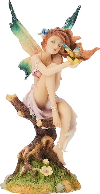 Design Toscano Kiss of the Butterfly Fairy Figurine Statue, 20.5 cm, Polyresin, Full Colour